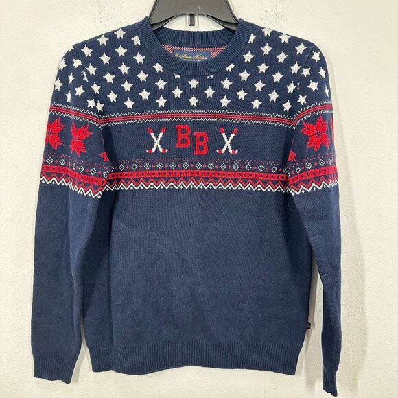 Brooks‎ Brothers Navy Blue Red Holiday Monogram Holiday Fair Isle Hockey Sweater - Picture 1 of 7